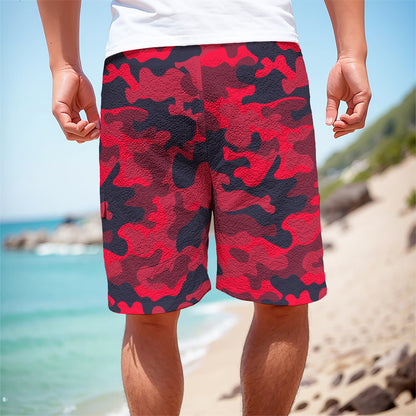 Red Pink And Black Camouflage Print Men's Cargo Shorts