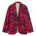 Red Pink And Black Camouflage Print Men's Cotton Blazer
