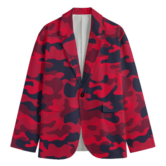 Red Pink And Black Camouflage Print Men's Cotton Blazer