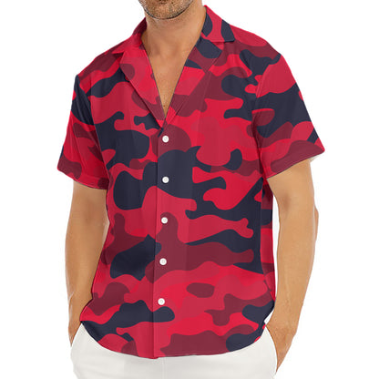 Red Pink And Black Camouflage Print Men's Deep V-Neck Shirt