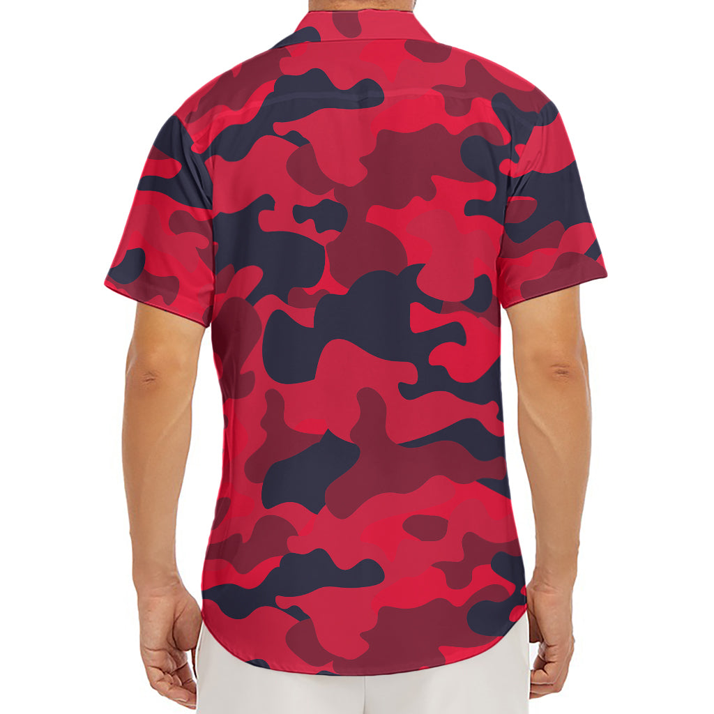 Red Pink And Black Camouflage Print Men's Deep V-Neck Shirt