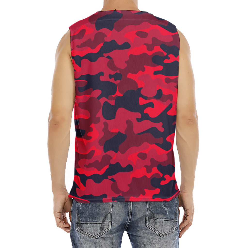 Red Pink And Black Camouflage Print Men's Fitness Tank Top