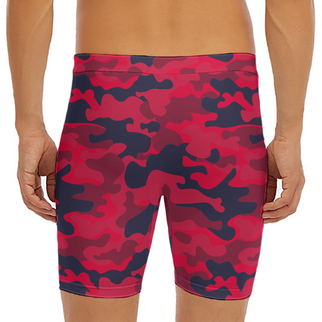 Red Pink And Black Camouflage Print Men's Long Boxer Briefs