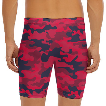 Red Pink And Black Camouflage Print Men's Long Boxer Briefs