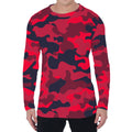 Red Pink And Black Camouflage Print Men's Long Sleeve T-Shirt