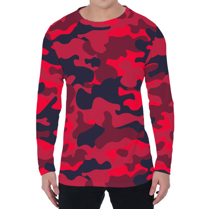 Red Pink And Black Camouflage Print Men's Long Sleeve T-Shirt