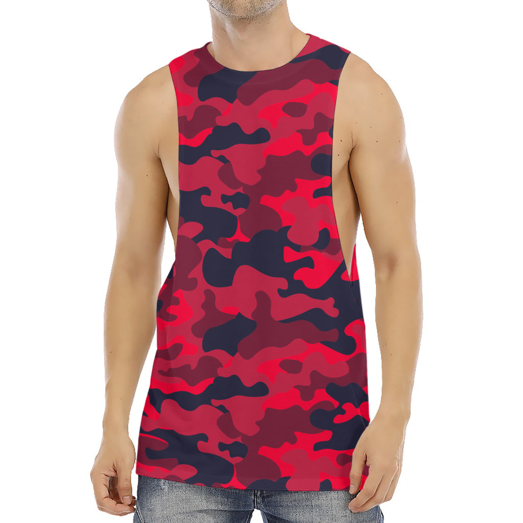 Red Pink And Black Camouflage Print Men's Muscle Tank Top