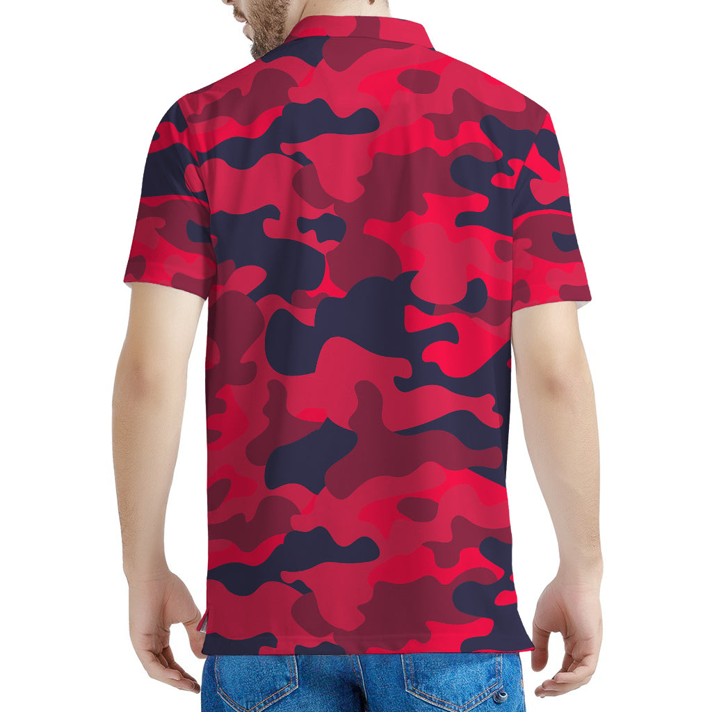 Red Pink And Black Camouflage Print Men's Polo Shirt