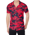 Red Pink And Black Camouflage Print Men's Shirt