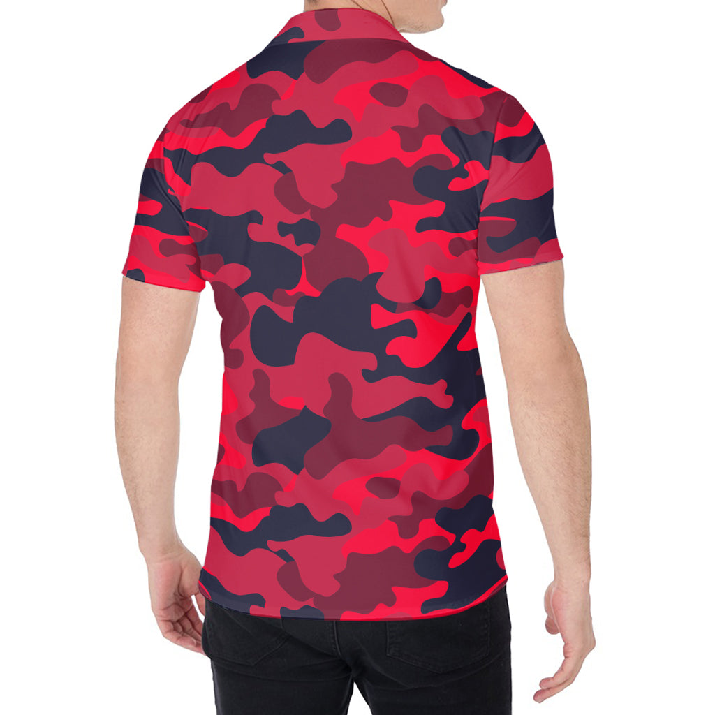 Red Pink And Black Camouflage Print Men's Shirt