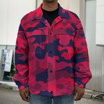 Red Pink And Black Camouflage Print Men's Shirt Jacket