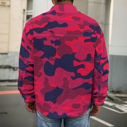 Red Pink And Black Camouflage Print Men's Shirt Jacket