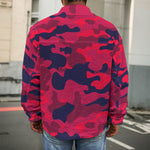 Red Pink And Black Camouflage Print Men's Shirt Jacket