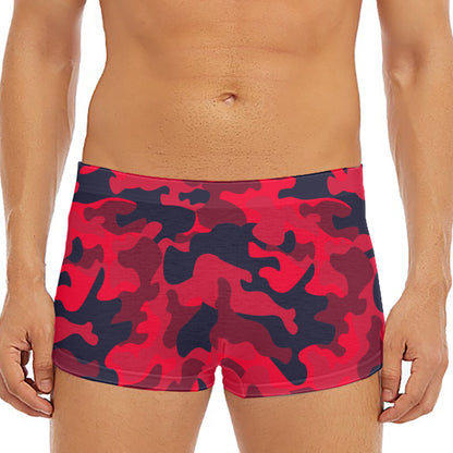Red Pink And Black Camouflage Print Men's Short Boxer Briefs