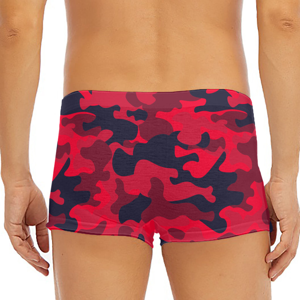 Red Pink And Black Camouflage Print Men's Short Boxer Briefs