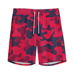 Red Pink And Black Camouflage Print Men's Sports Shorts