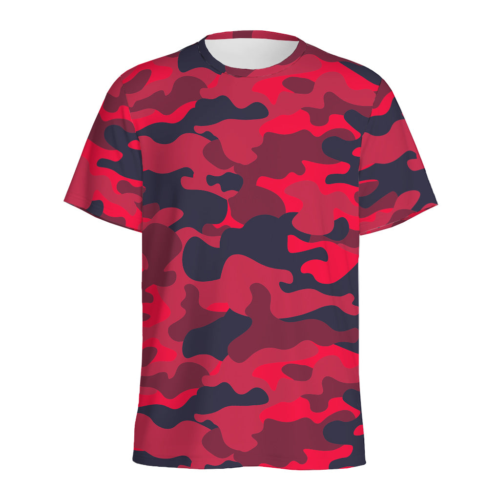 Red Pink And Black Camouflage Print Men's Sports T-Shirt