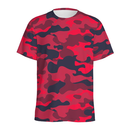 Red Pink And Black Camouflage Print Men's Sports T-Shirt