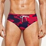 Red Pink And Black Camouflage Print Men's Swim Briefs