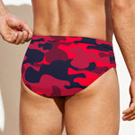 Red Pink And Black Camouflage Print Men's Swim Briefs