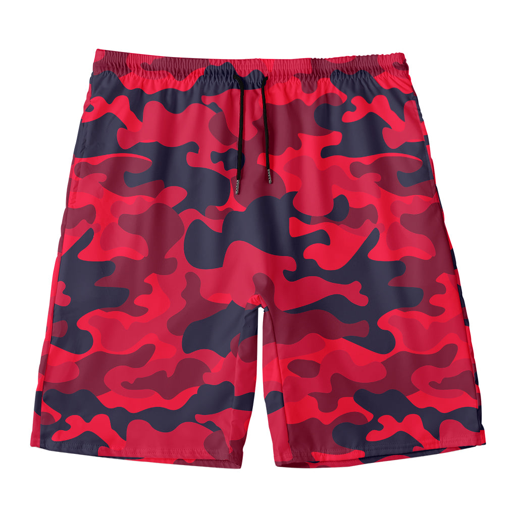 Red Pink And Black Camouflage Print Men's Swim Trunks