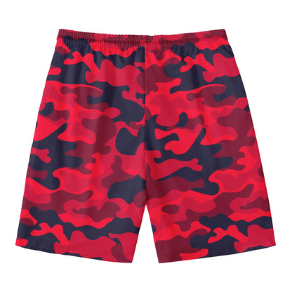 Red Pink And Black Camouflage Print Men's Swim Trunks