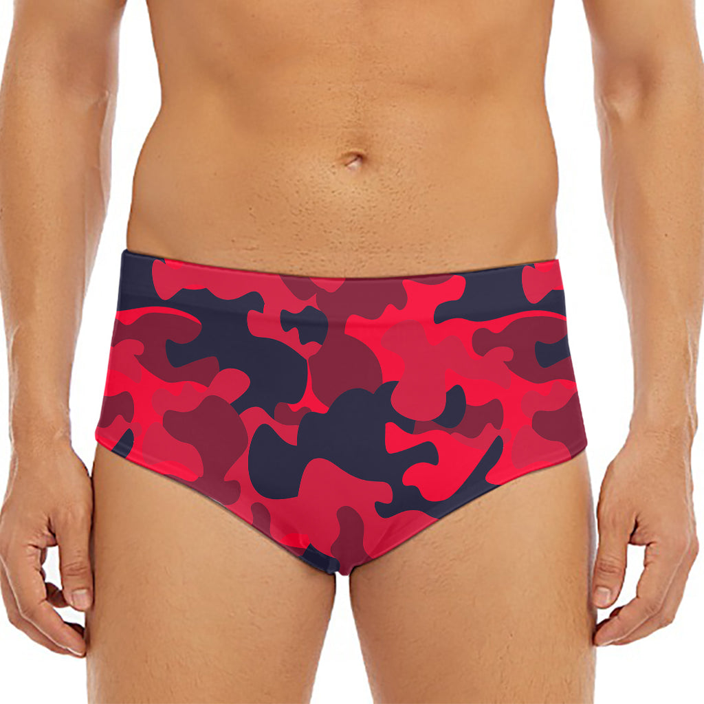 Red Pink And Black Camouflage Print Men's Triangle Swim Briefs