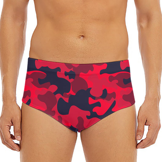 Red Pink And Black Camouflage Print Men's Triangle Swim Briefs