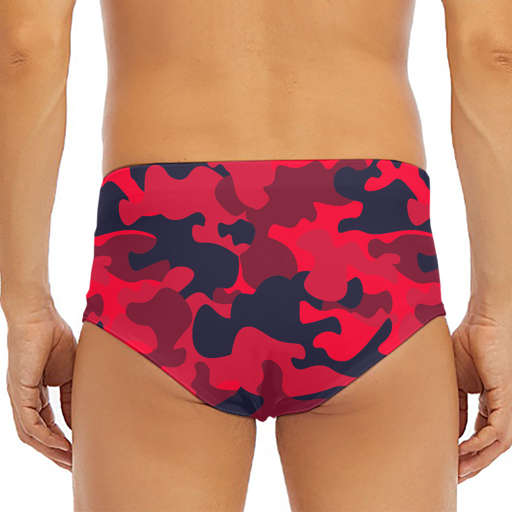 Red Pink And Black Camouflage Print Men's Triangle Swim Briefs