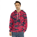 Red Pink And Black Camouflage Print Men's Velvet Pullover Hoodie