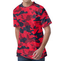 Red Pink And Black Camouflage Print Men's Velvet T-Shirt