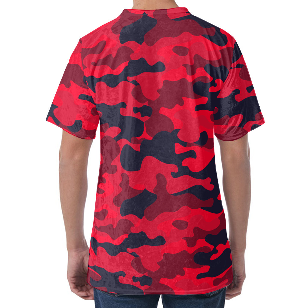 Red Pink And Black Camouflage Print Men's Velvet T-Shirt