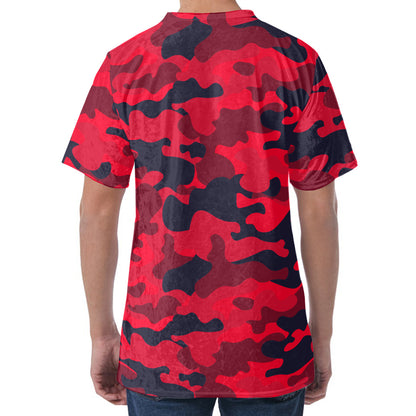 Red Pink And Black Camouflage Print Men's Velvet T-Shirt