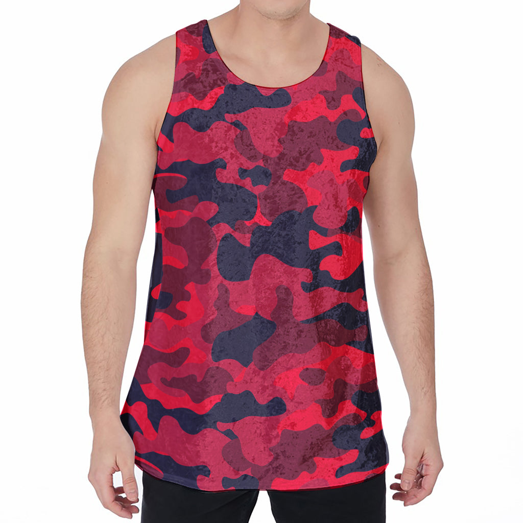 Red Pink And Black Camouflage Print Men's Velvet Tank Top