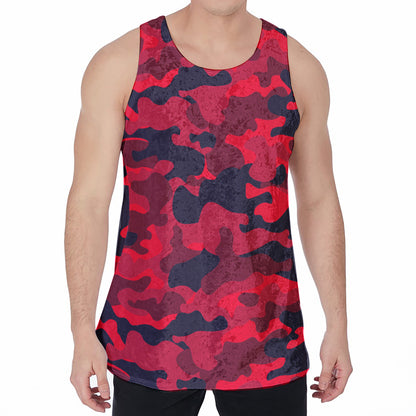 Red Pink And Black Camouflage Print Men's Velvet Tank Top