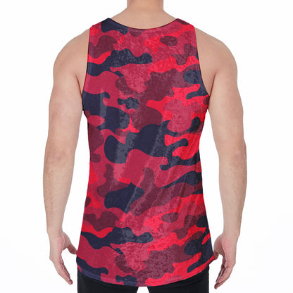 Red Pink And Black Camouflage Print Men's Velvet Tank Top