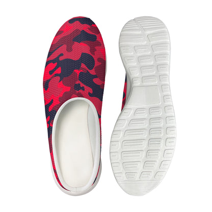 Red Pink And Black Camouflage Print Mesh Casual Shoes