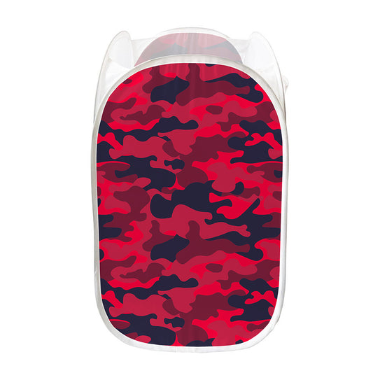 Red Pink And Black Camouflage Print Mesh Laundry Hamper
