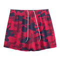 Red Pink And Black Camouflage Print Mesh Shorts