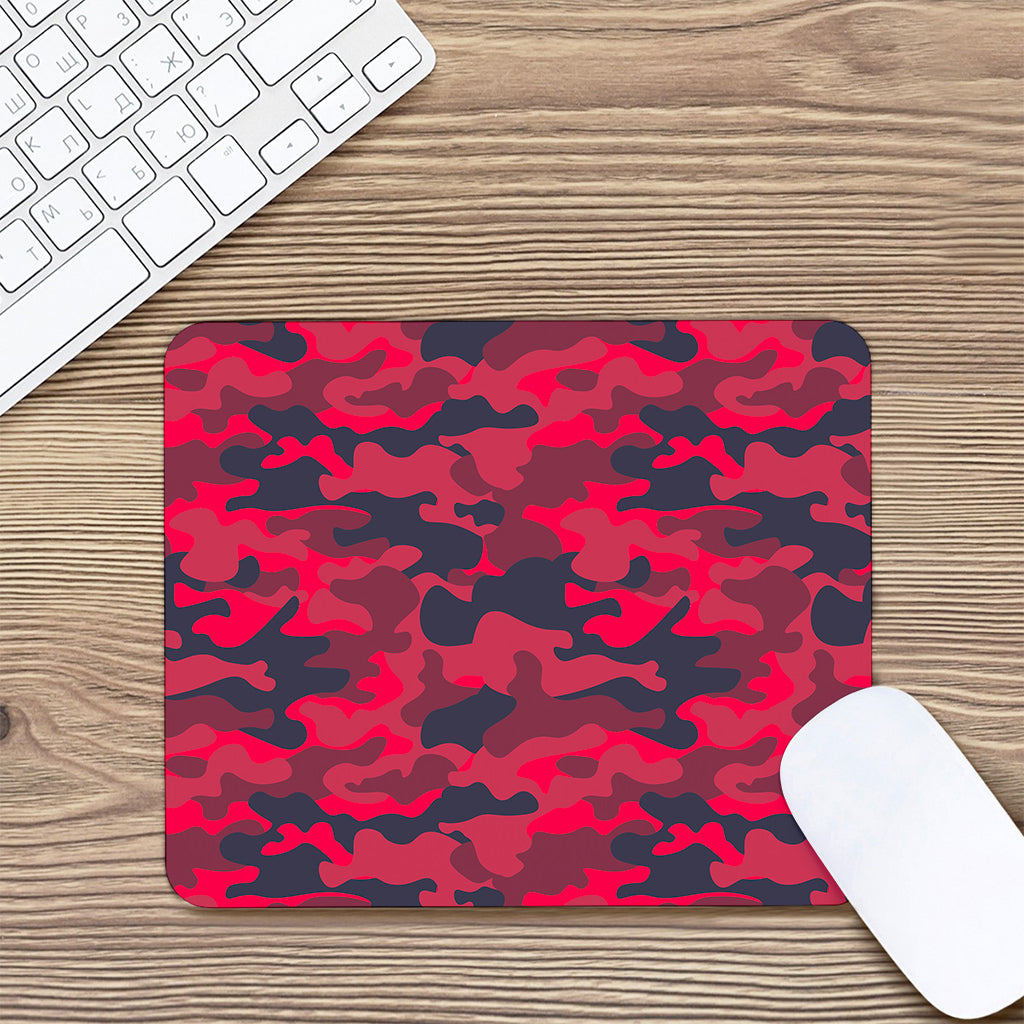 Red Pink And Black Camouflage Print Mouse Pad