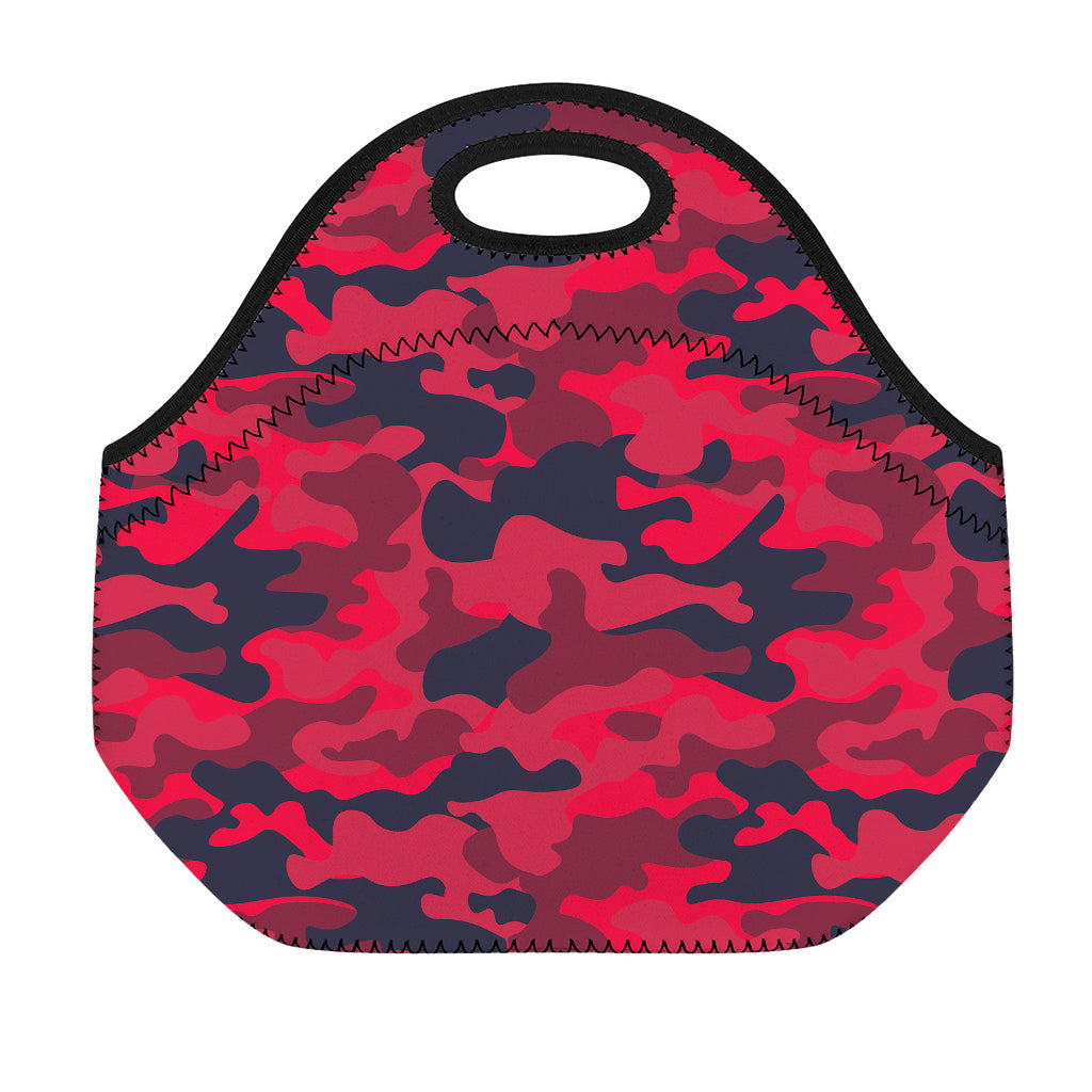 Red Pink And Black Camouflage Print Neoprene Lunch Bag