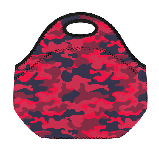 Red Pink And Black Camouflage Print Neoprene Lunch Bag