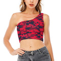 Red Pink And Black Camouflage Print One Shoulder Crop Top