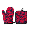 Red Pink And Black Camouflage Print Oven Mitt And Pot Holder Set
