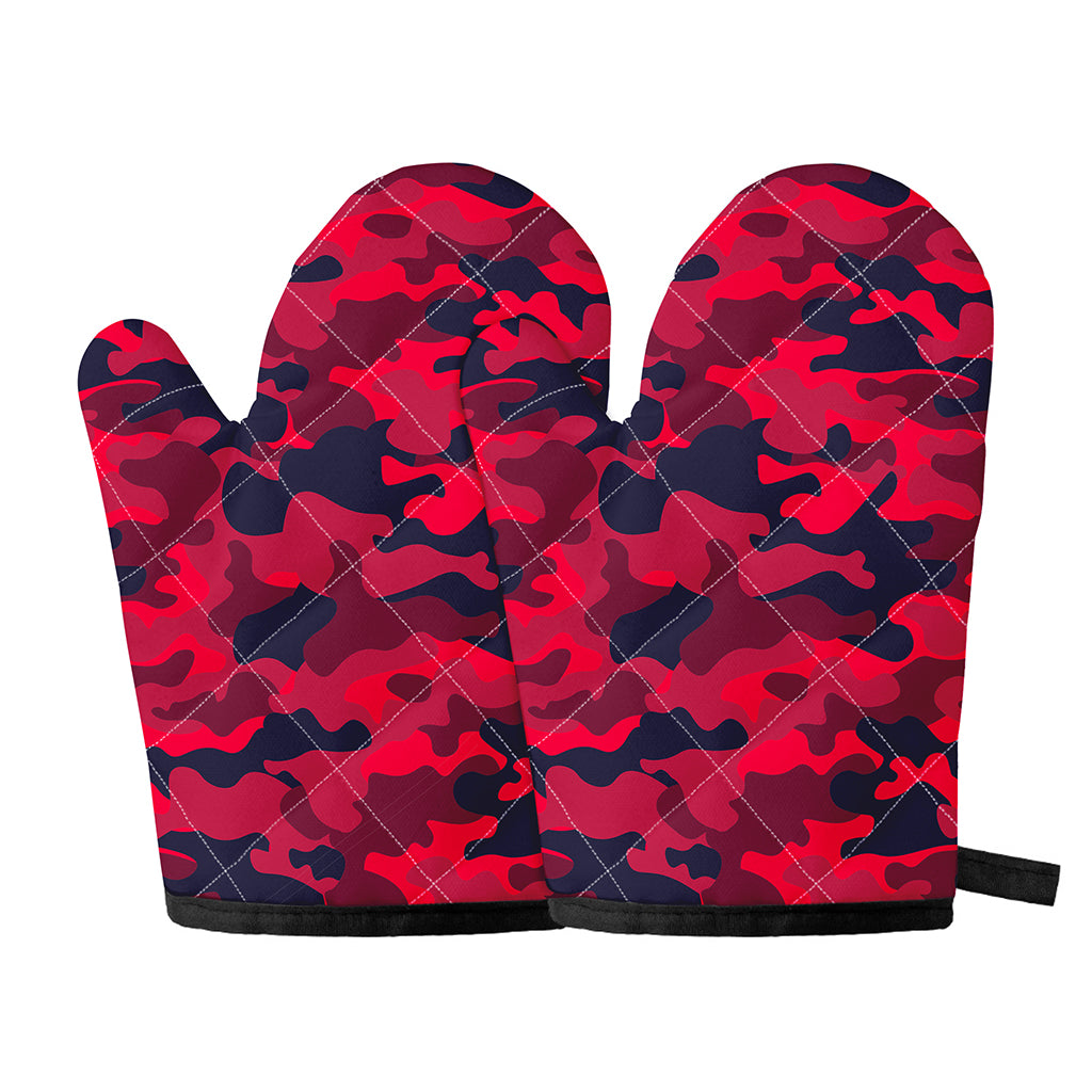 Red Pink And Black Camouflage Print Oven Mitts