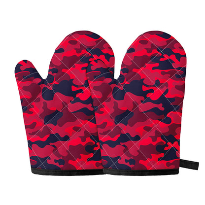 Red Pink And Black Camouflage Print Oven Mitts
