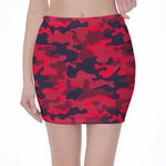 Red Pink And Black Camouflage Print Pencil Mini Skirt