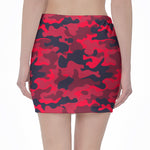Red Pink And Black Camouflage Print Pencil Mini Skirt