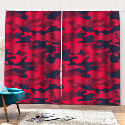 Red Pink And Black Camouflage Print Pencil Pleat Curtains