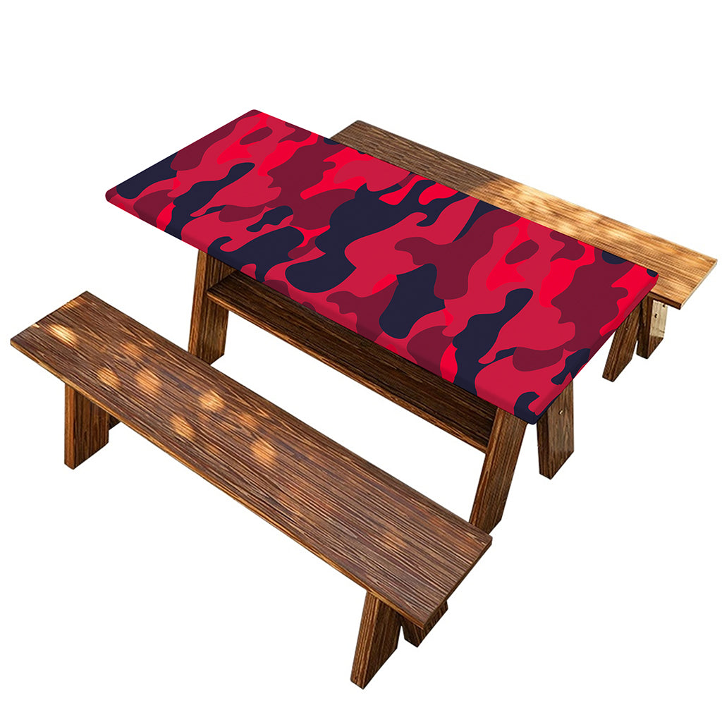 Red Pink And Black Camouflage Print Picnic Table Cover